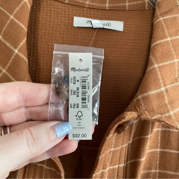 MADEWELL Waffleback Shirt Jacket Windowpane Rust Orange Flannel - Picture 6 of 6